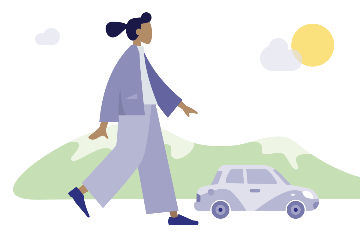 Laufende Person mit Auto im Hintergrund.