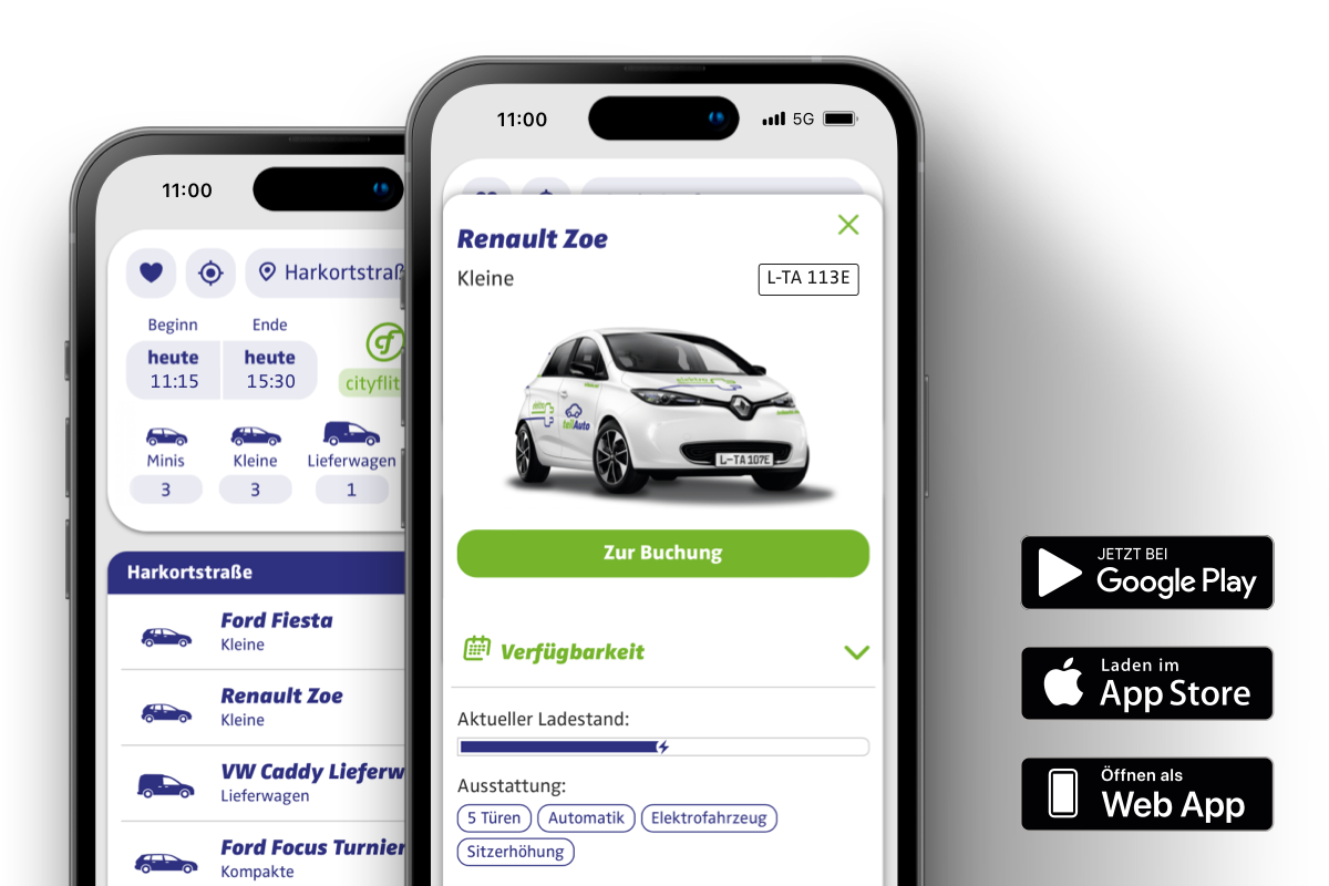 Smartphone mit teilAuto-App.
